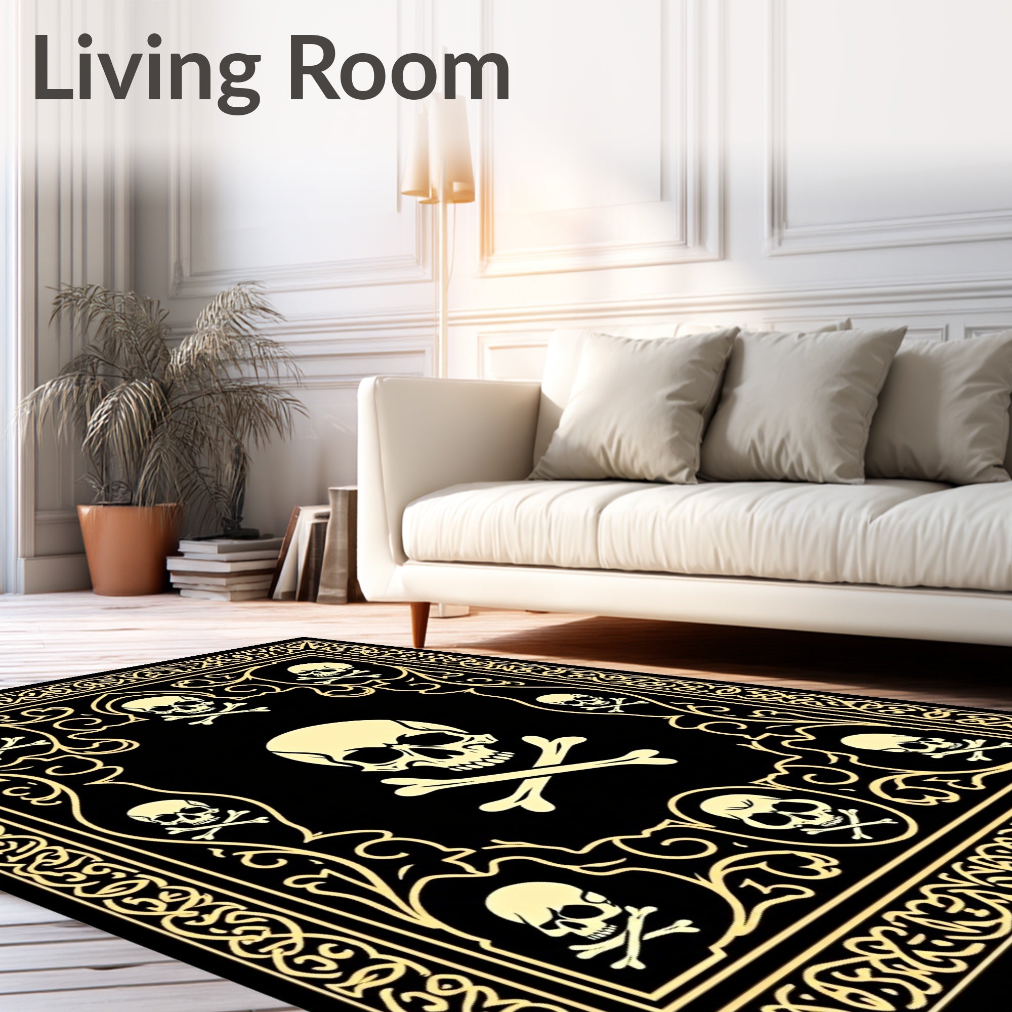 Golden Skull Crossbones Border Rug
