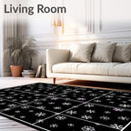 Winter Snowflake Scattered Black Rug