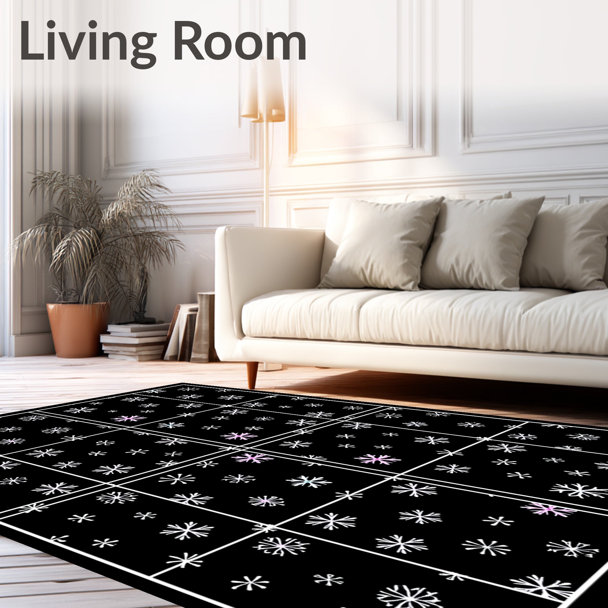 Winter Snowflake Scattered Black Rug