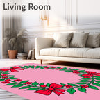 Red Bow Green Leaf Floral Garland Rug