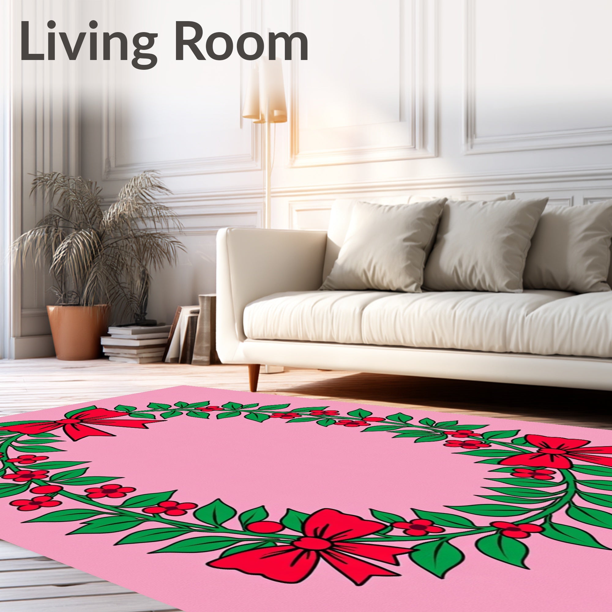 Red Bow Green Leaf Floral Garland Rug