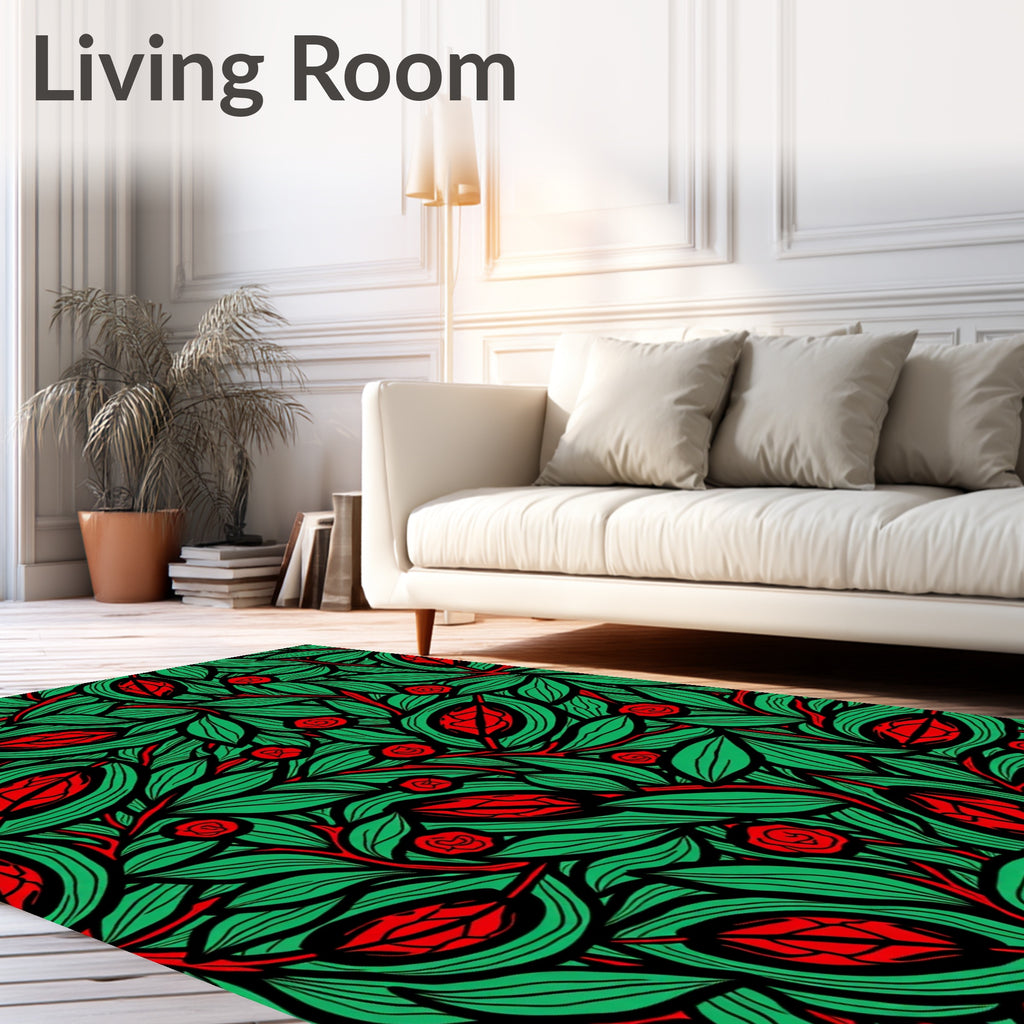Verdant Scarlet Botanical Bloom Rug