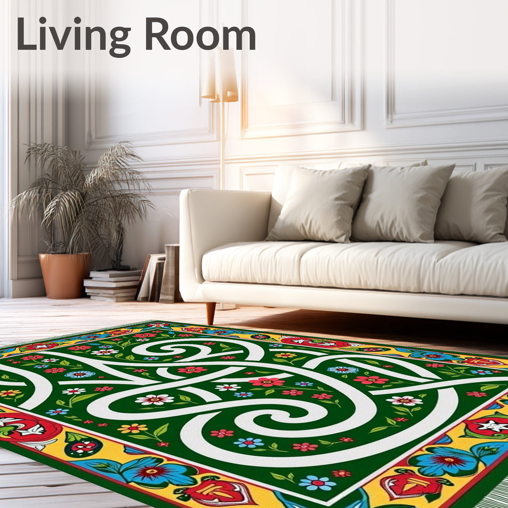 Emerald Green Floral Vine Intertwine Rug