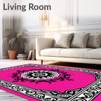Vibrant Fuchsia Mandala Border Rug