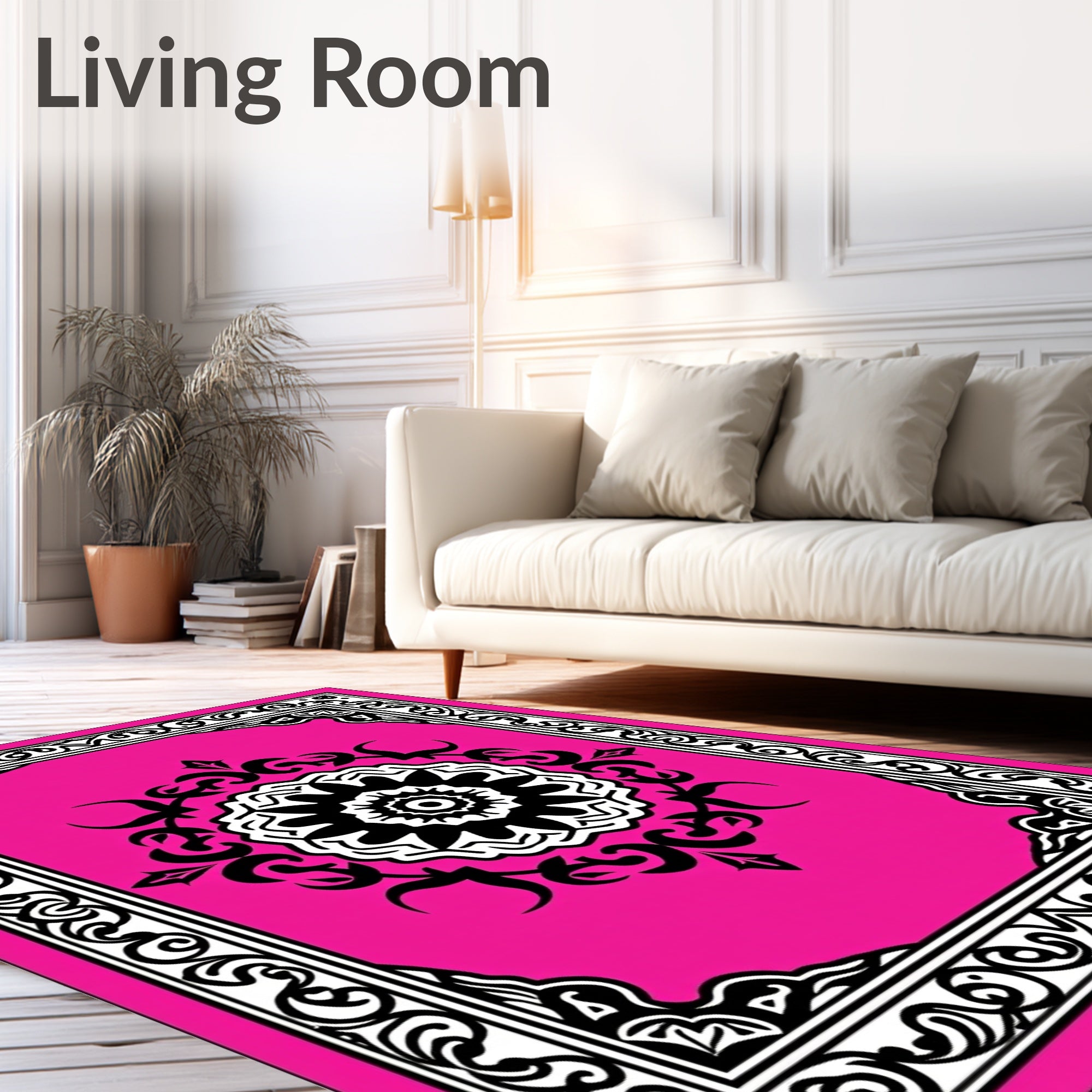 Vibrant Fuchsia Mandala Border Rug