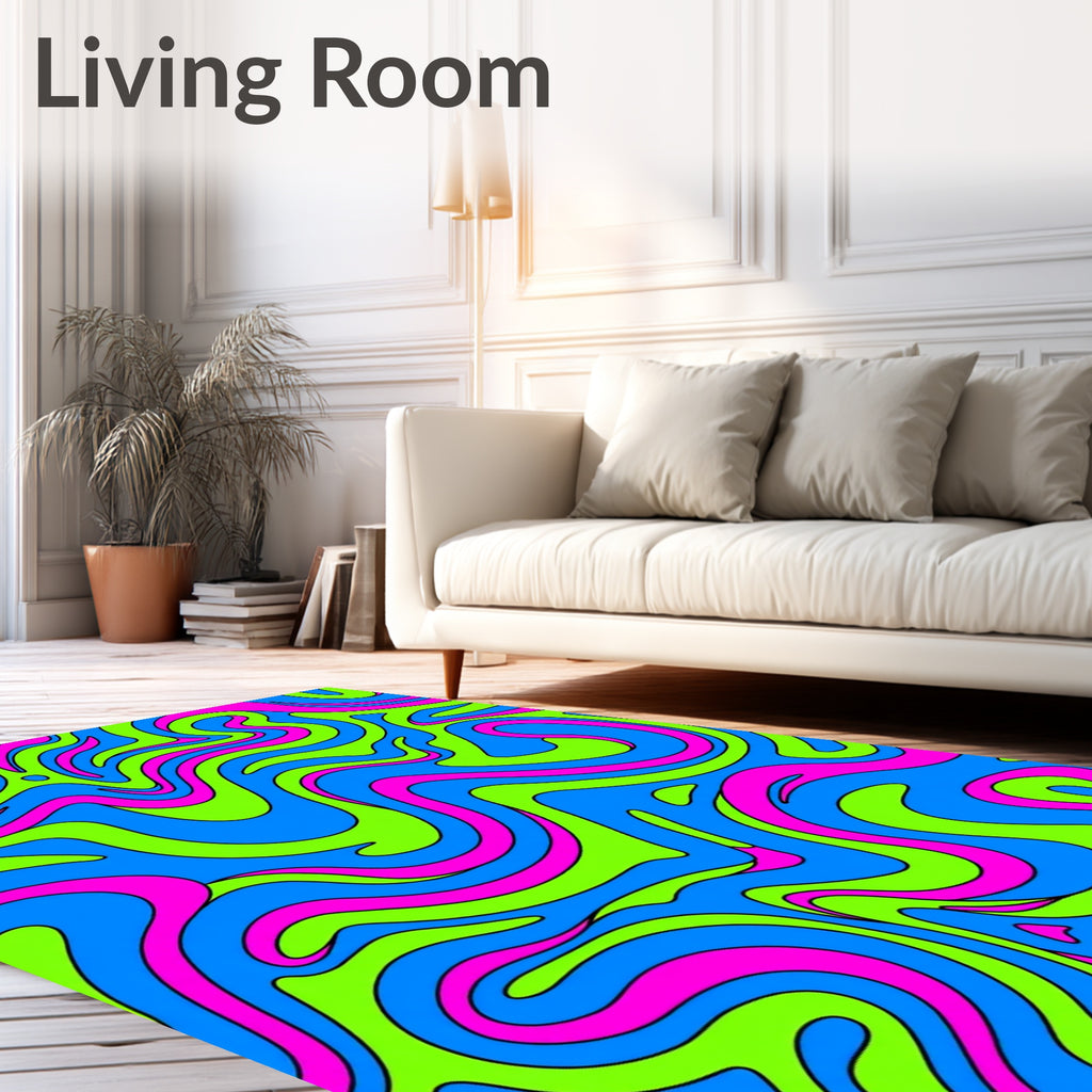 Psychedelic Swirl Blue Green Pink Rug
