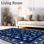Midnight Blue Snowflake Music Notes Rug