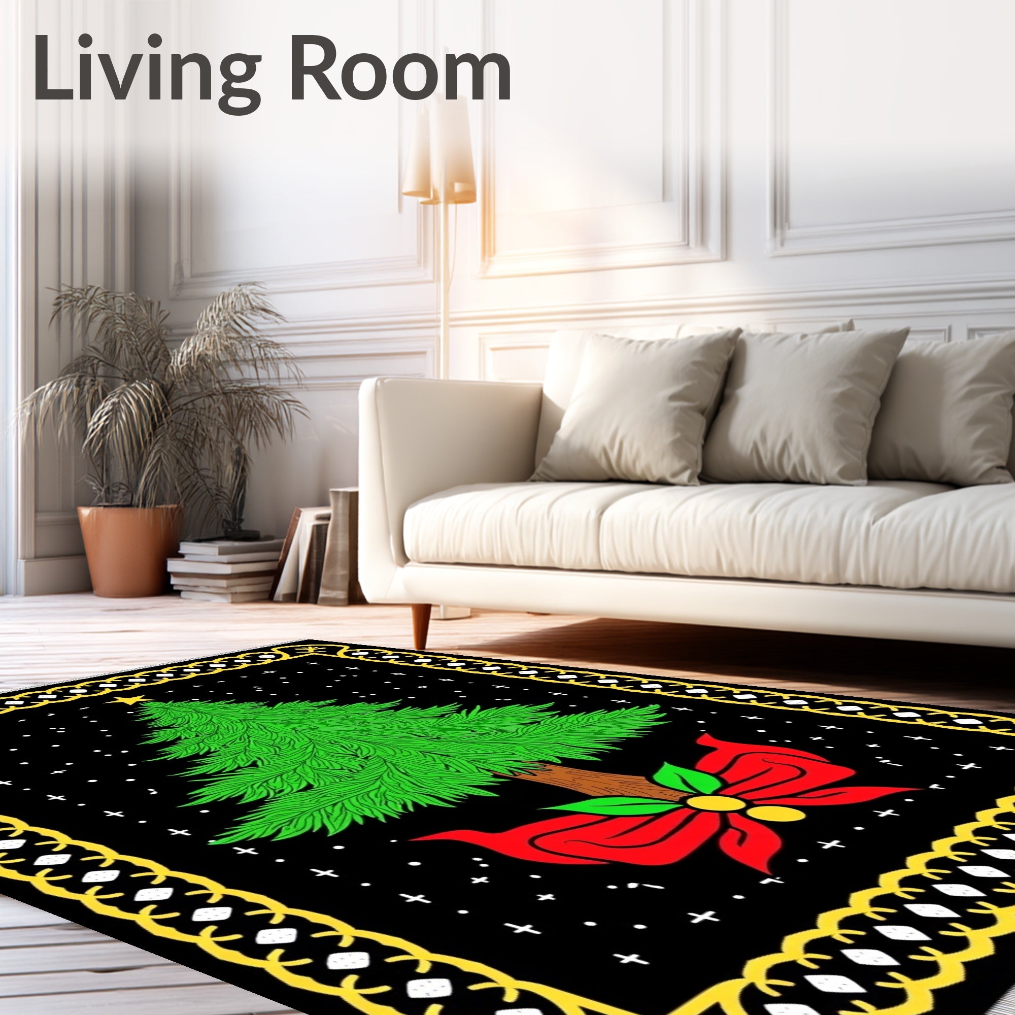 Festive Christmas Tree with Red Bow Rug