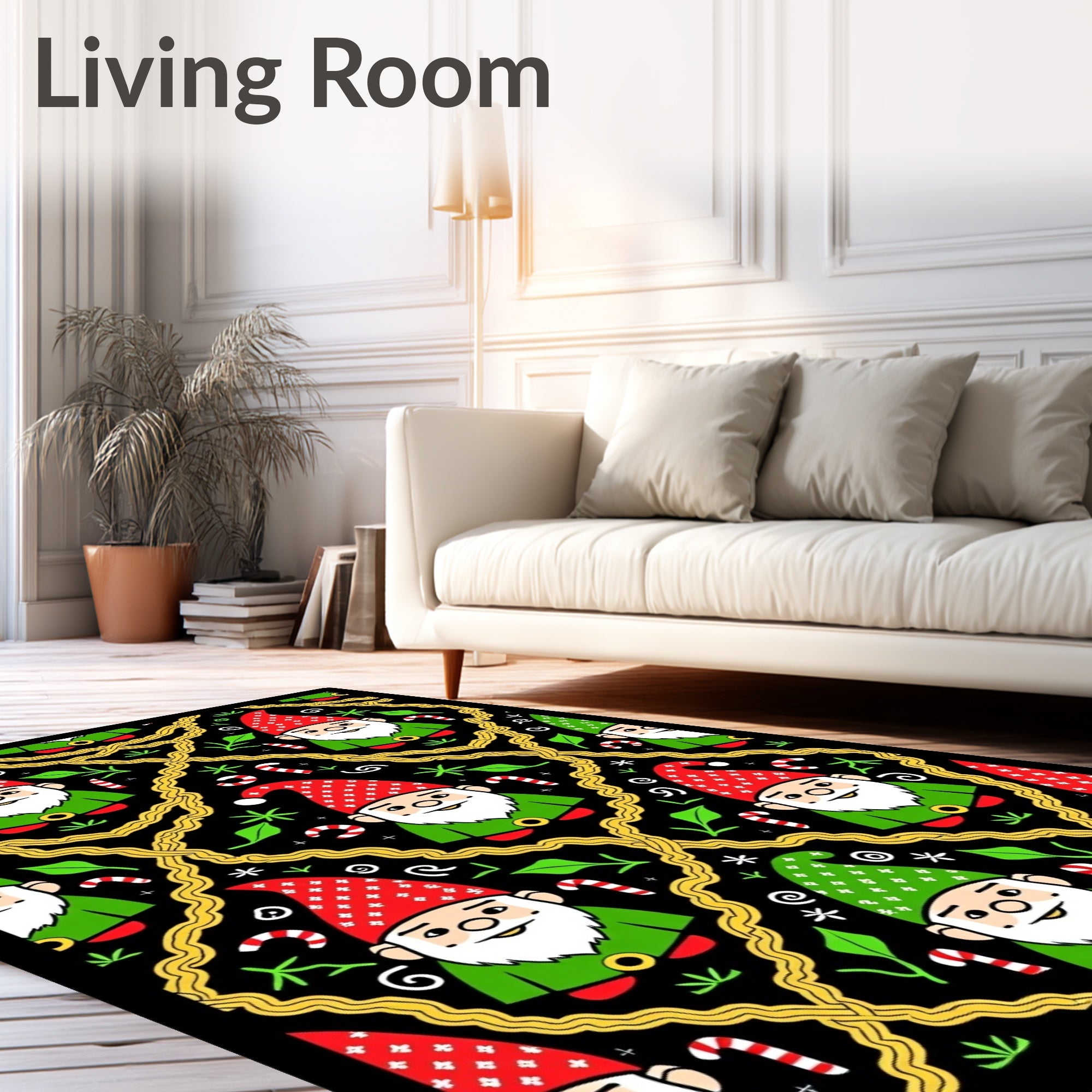 Christmas Gnome Candy Cane Lattice Background Rug