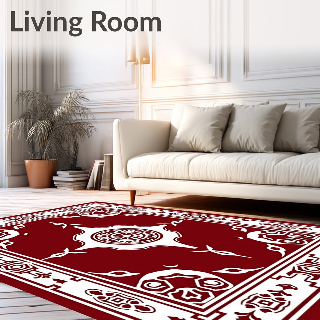 Maroon White Ornate Central Medallion Rug