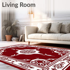 Maroon White Ornate Central Medallion Rug