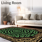 Luminous Green Abstract Inner Swirl Frame Rug
