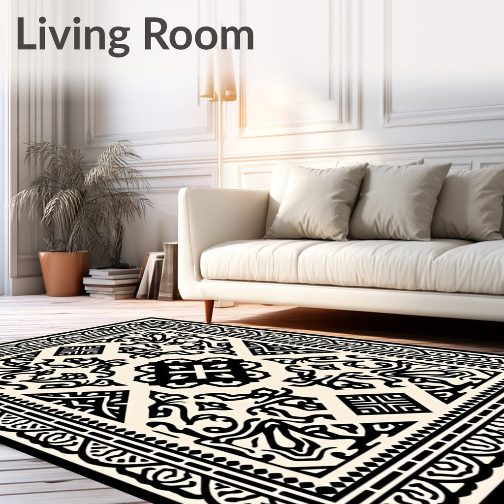 Black Ivory Intricate Border Medallion Rug