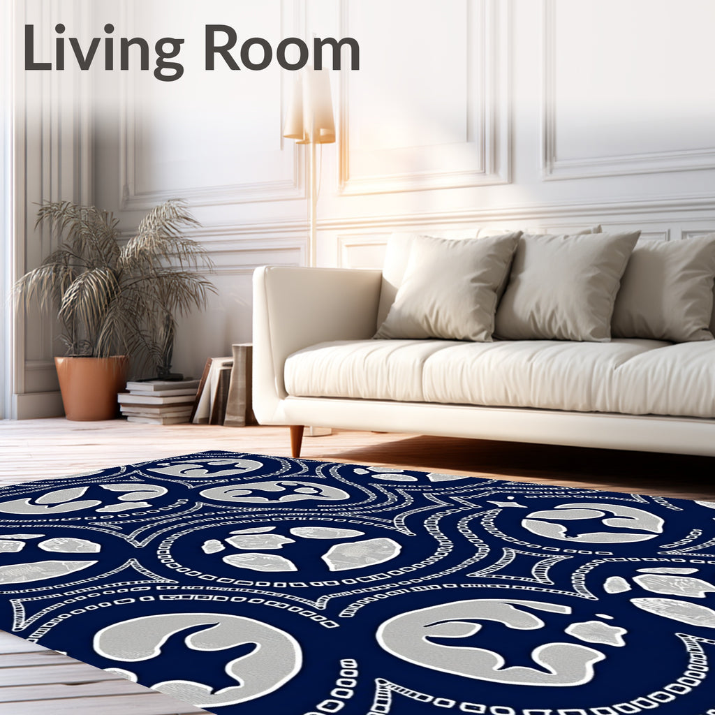 Indigo White Graphic Abstract Forms Rug