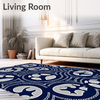 Indigo White Graphic Abstract Forms Rug