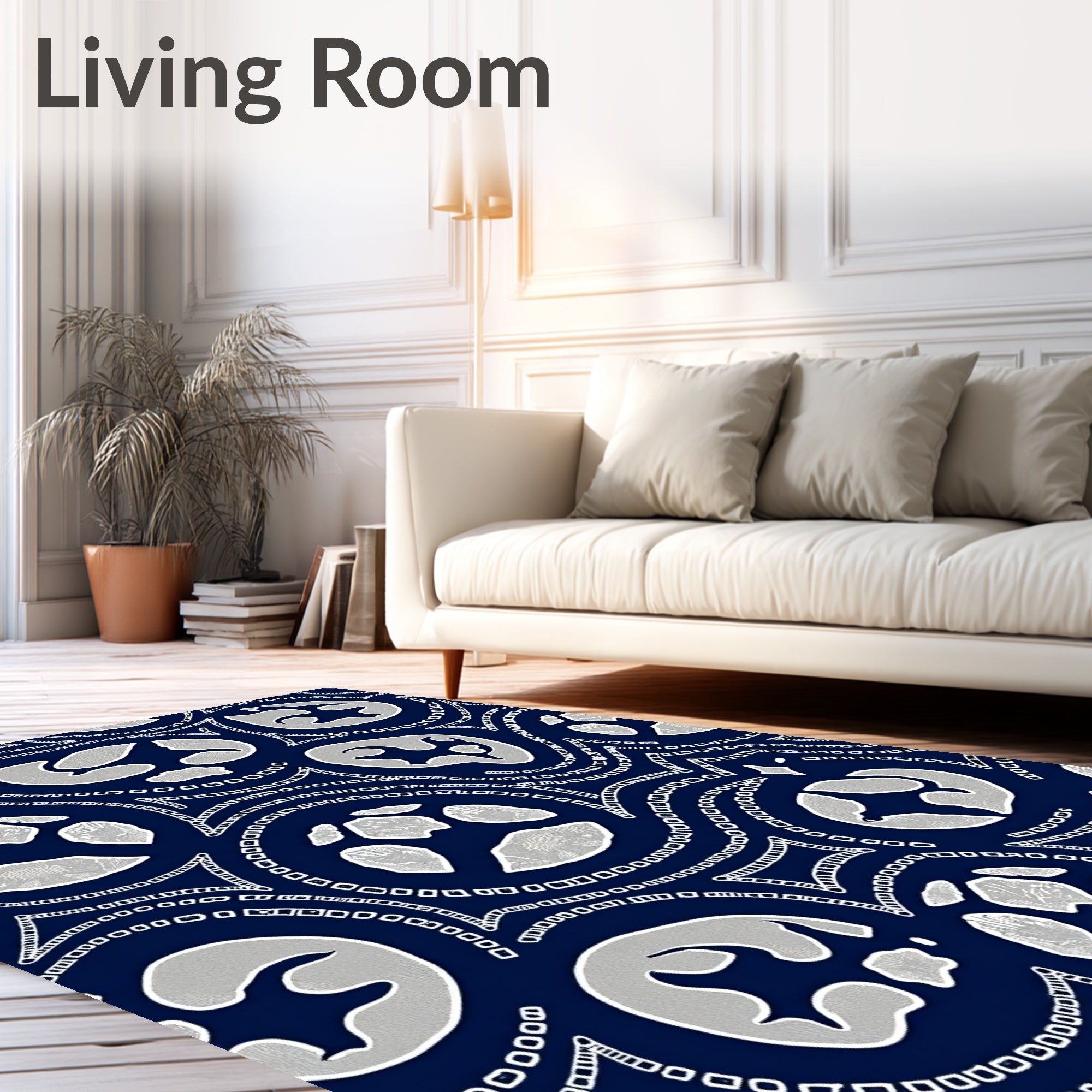 Indigo White Graphic Abstract Forms Rug