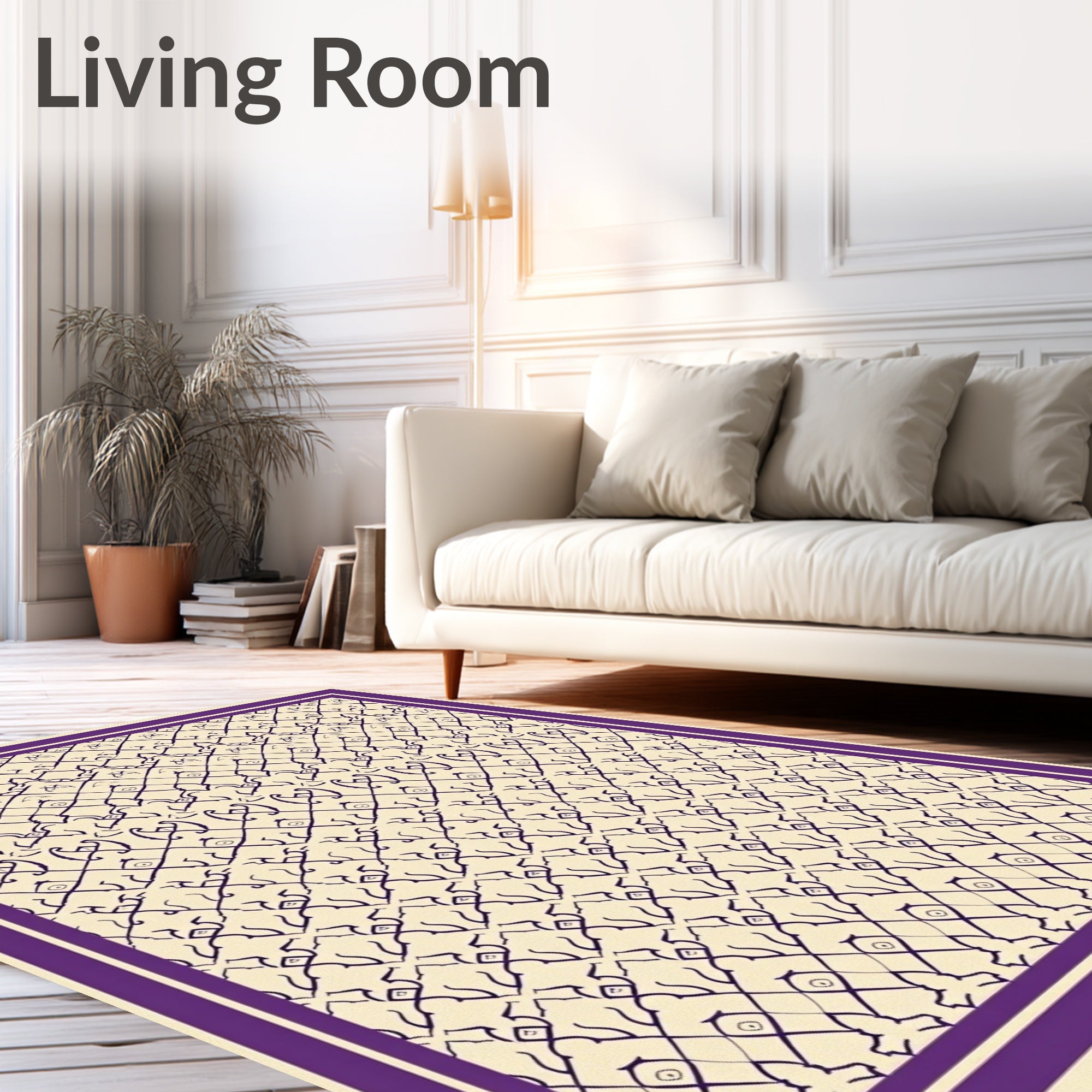 Deep Purple Lattice Work Cream Rug
