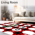 Red Black White Plaid Truck Trees Rug