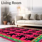 Pink Black Cat Floral Border Rug