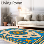 Bold Blue Yellow Floral Medallion Rug
