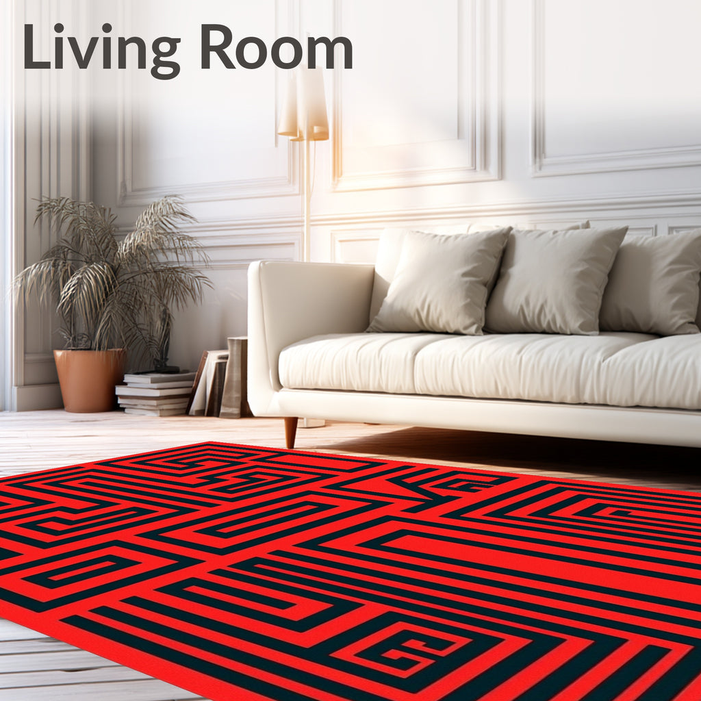 Bold Red Maze Geometric Rug