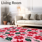 Red Petal Pink Floral Garden Rug