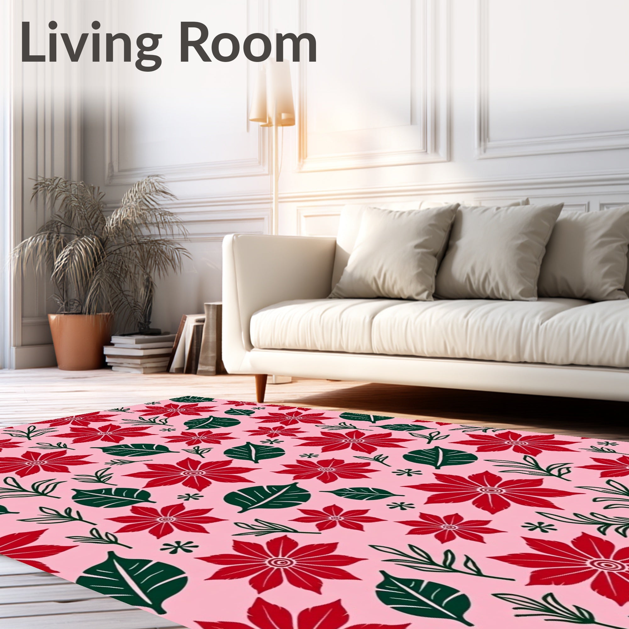 Red Petal Pink Floral Garden Rug