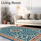 Classic Blue Red Floral Scroll Rug