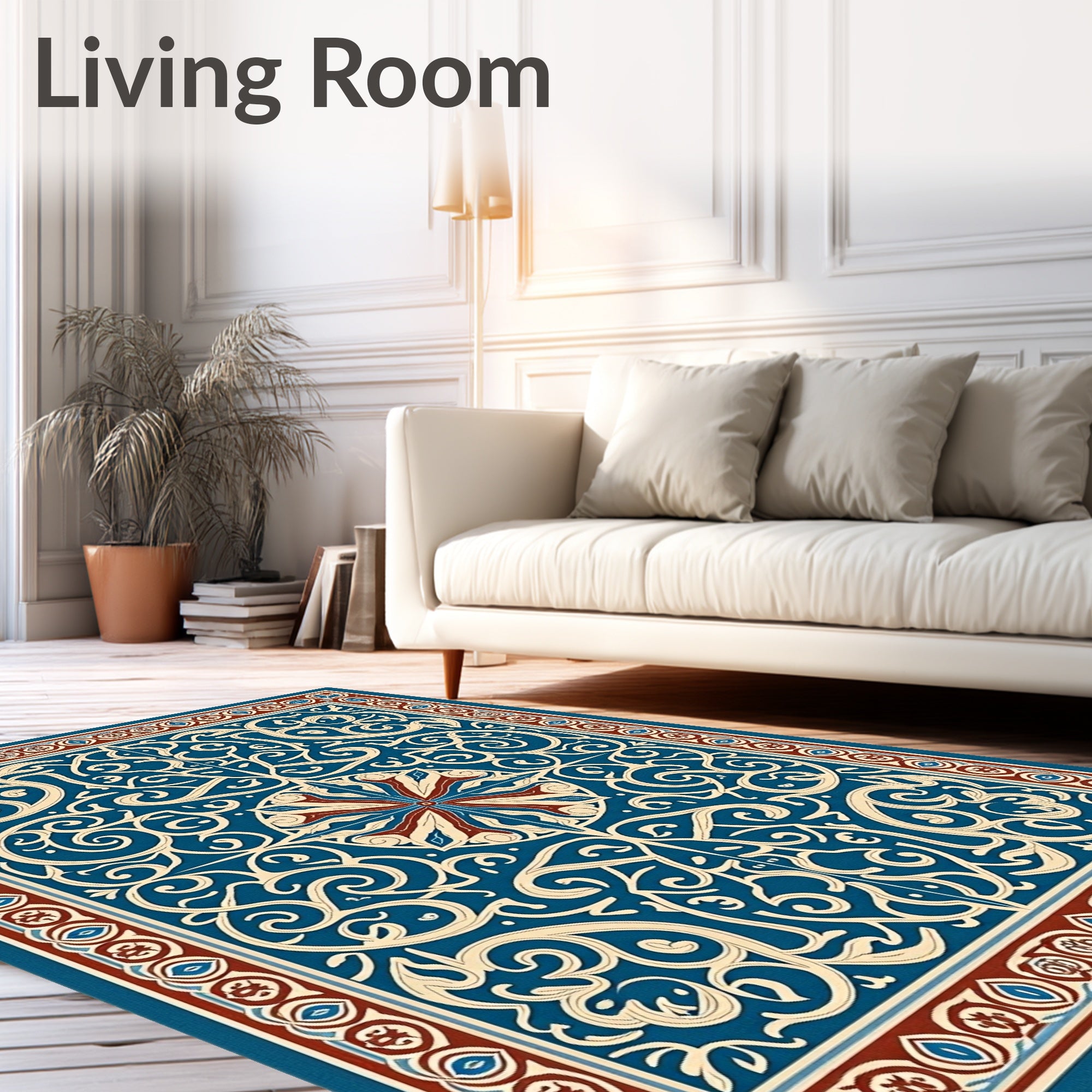 Classic Blue Red Floral Scroll Rug