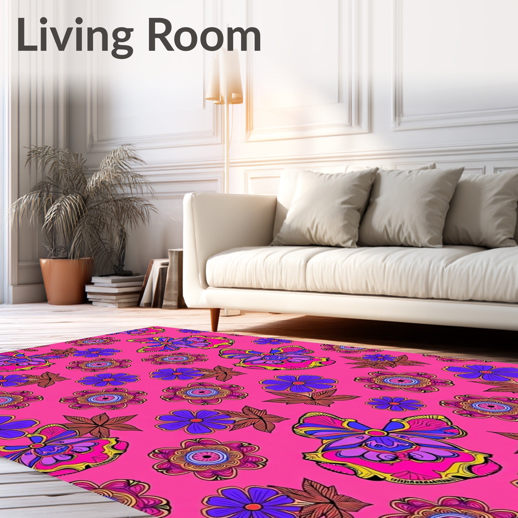 Vibrant Butterfly Floral Medallion Rug