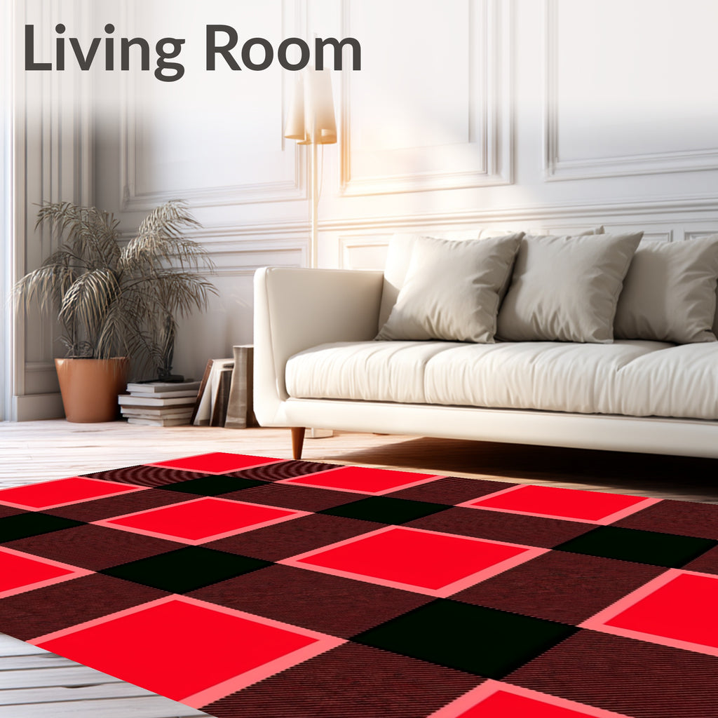 Bold Red Checkered Square Rug