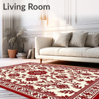 Crimson Floral Vine Bordered Rug