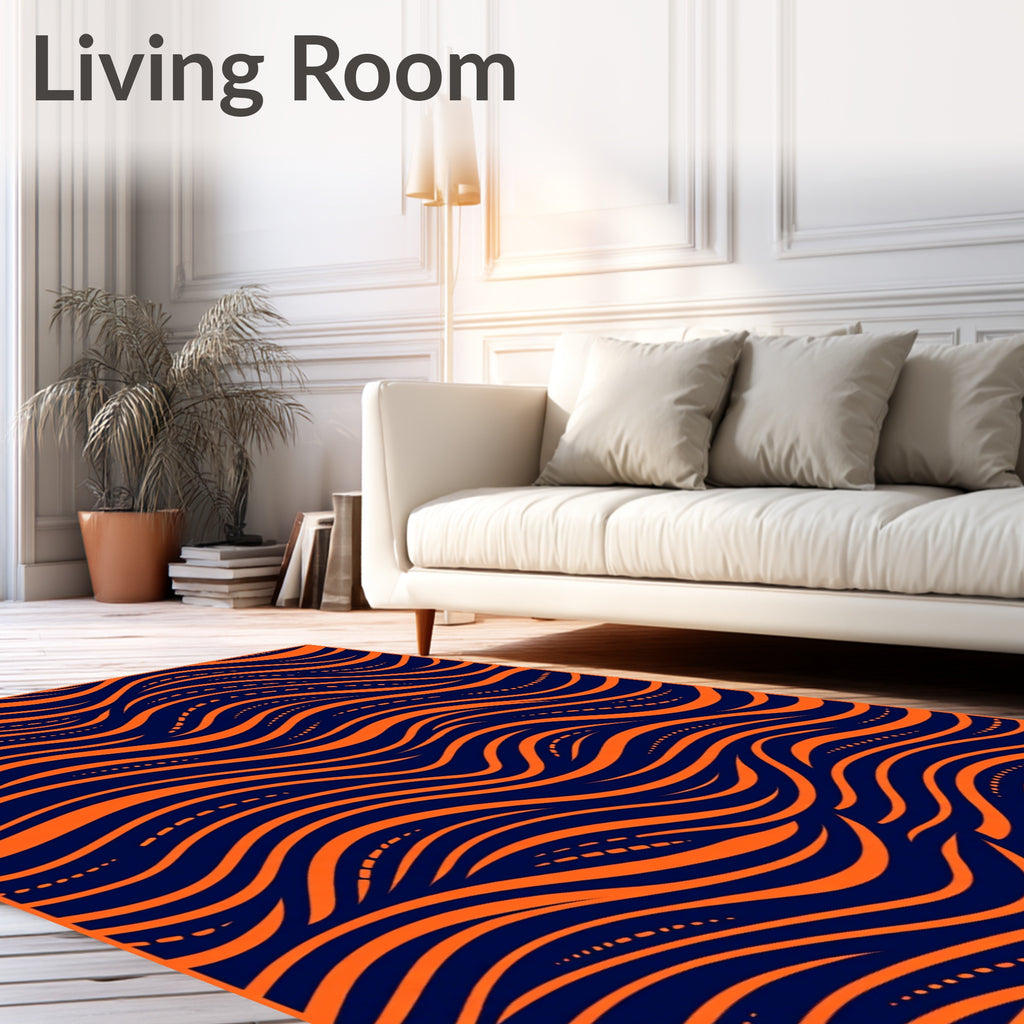 Bold Orange Navy Flowing Waves Rug