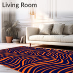 Bold Orange Navy Flowing Waves Rug
