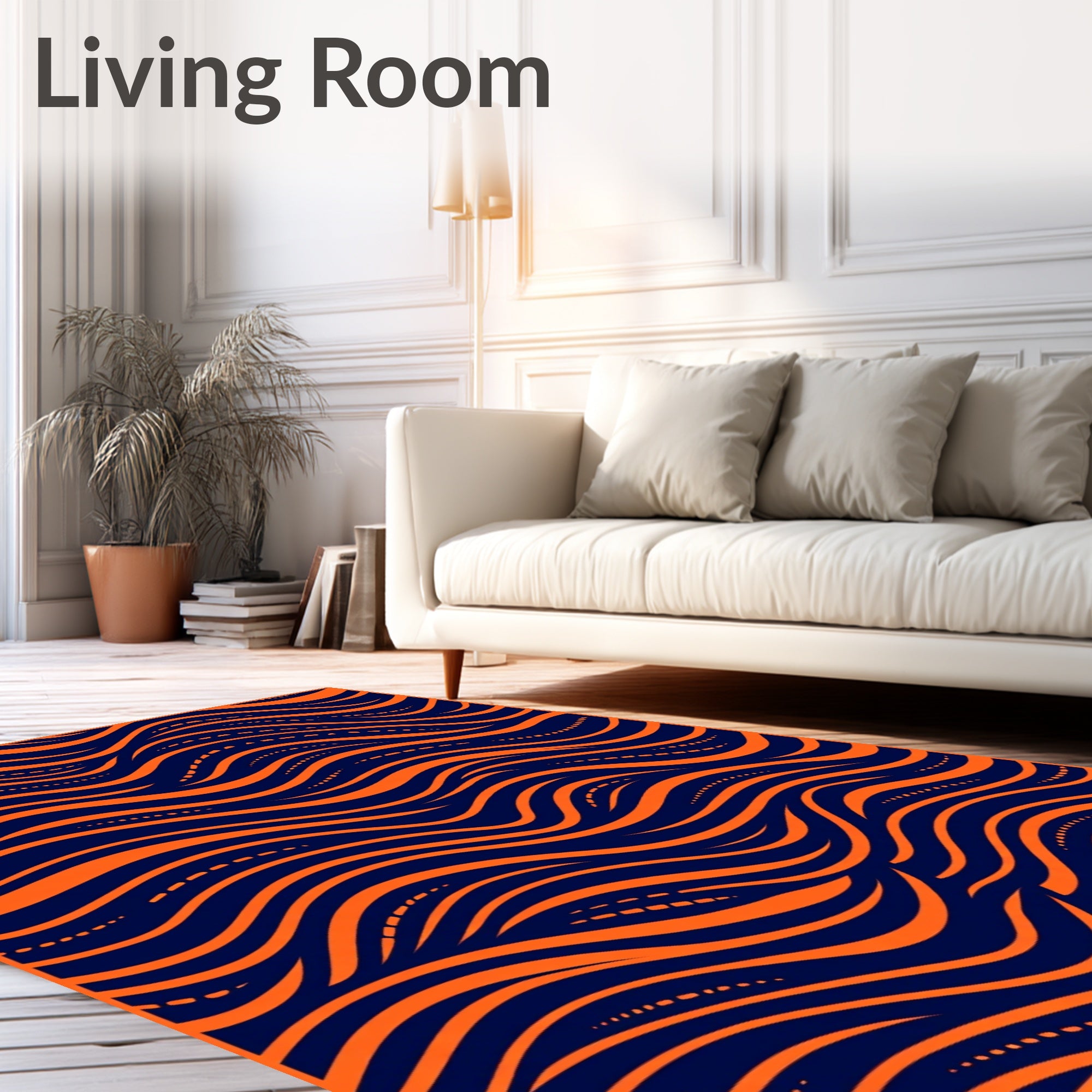Bold Orange Navy Flowing Waves Rug
