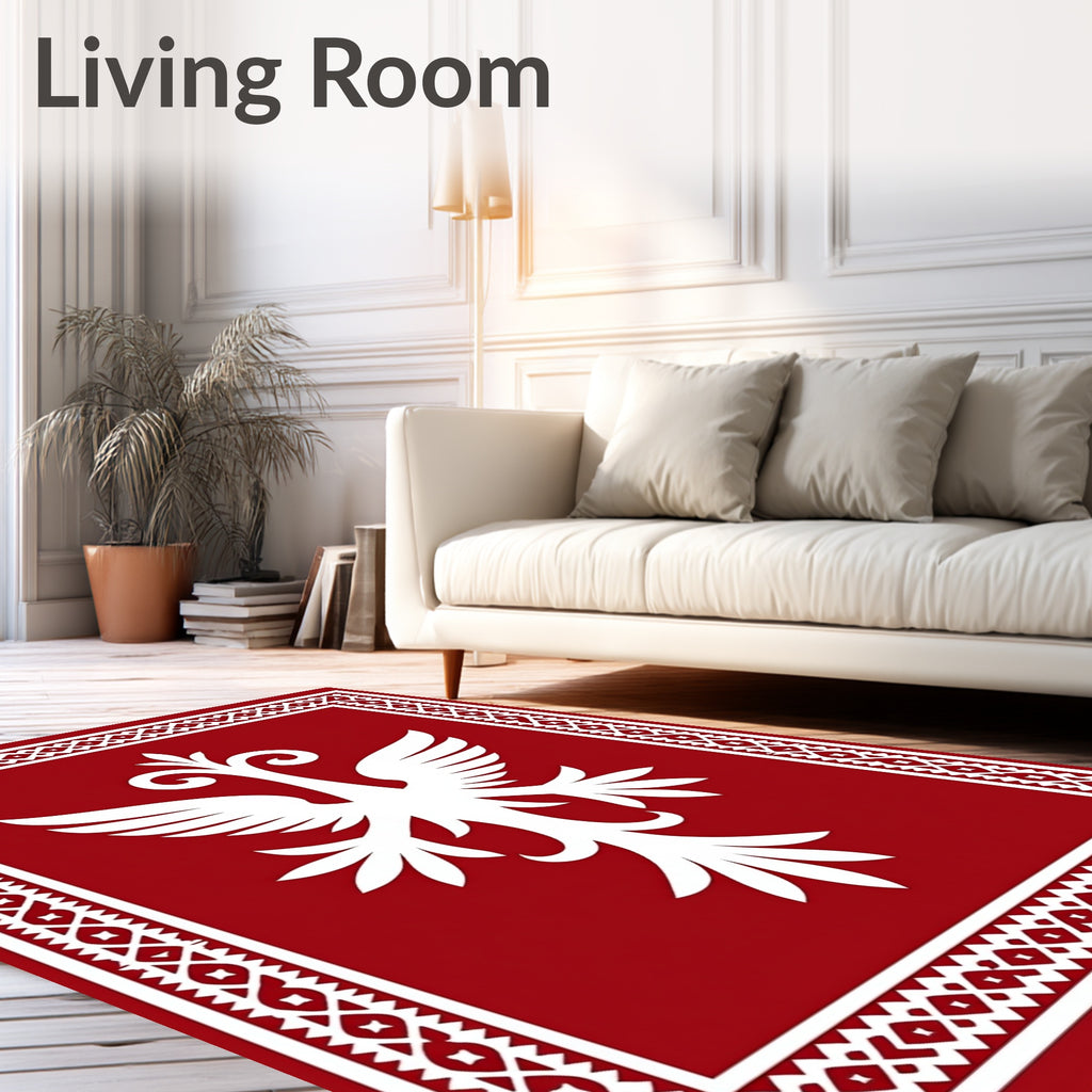 Crimson White Eagle Geometric Border Rug