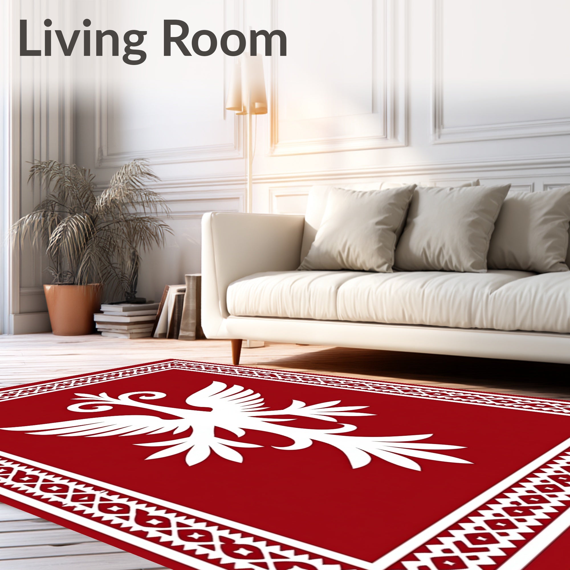 Crimson White Eagle Geometric Border Rug
