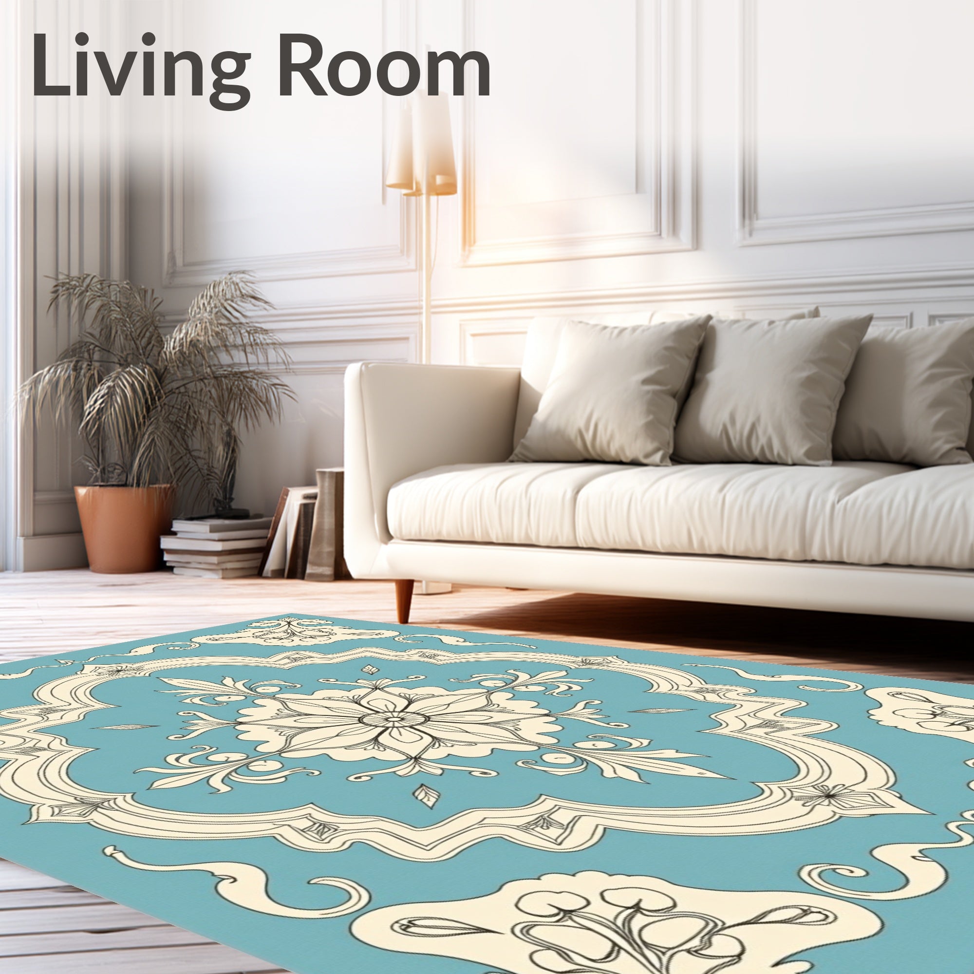 Aqua Cream Classic Floral Medallion Rug