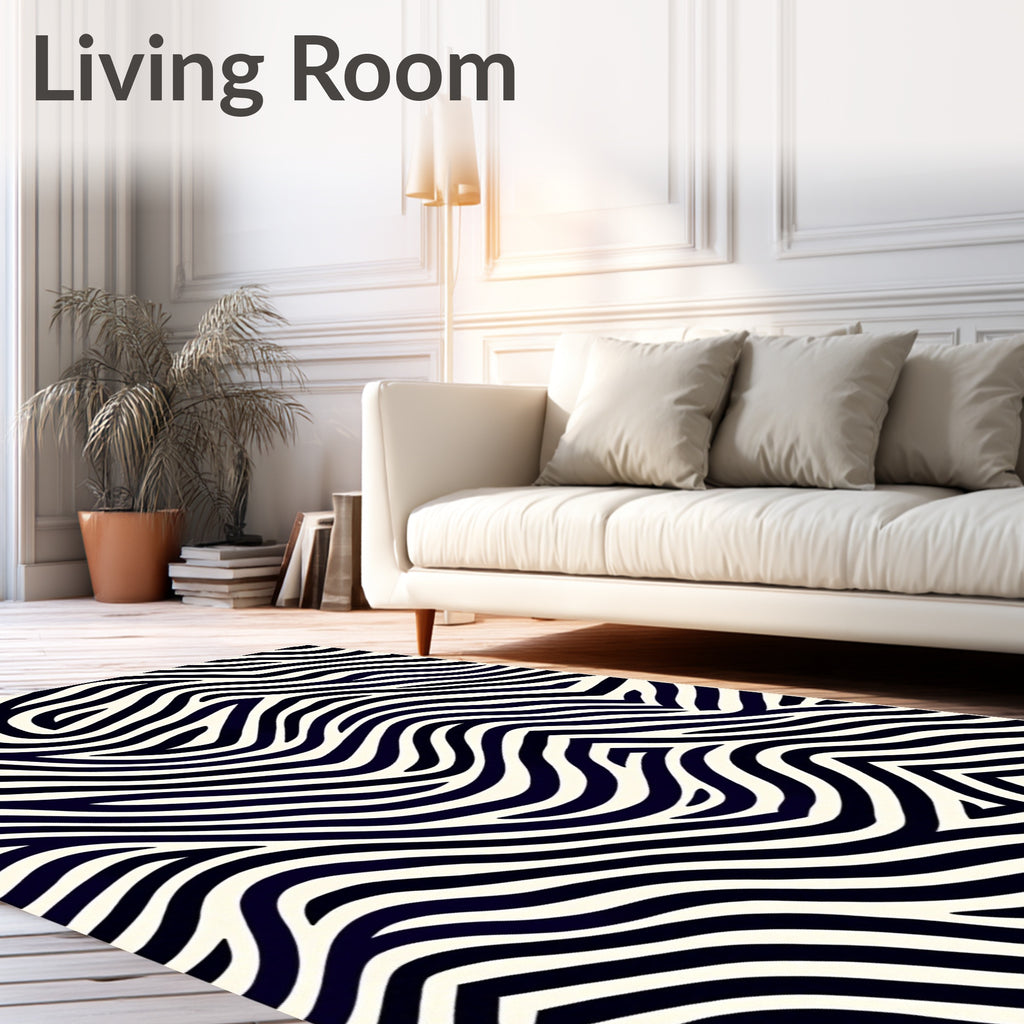 Bold Black White Zebra Wave Rug