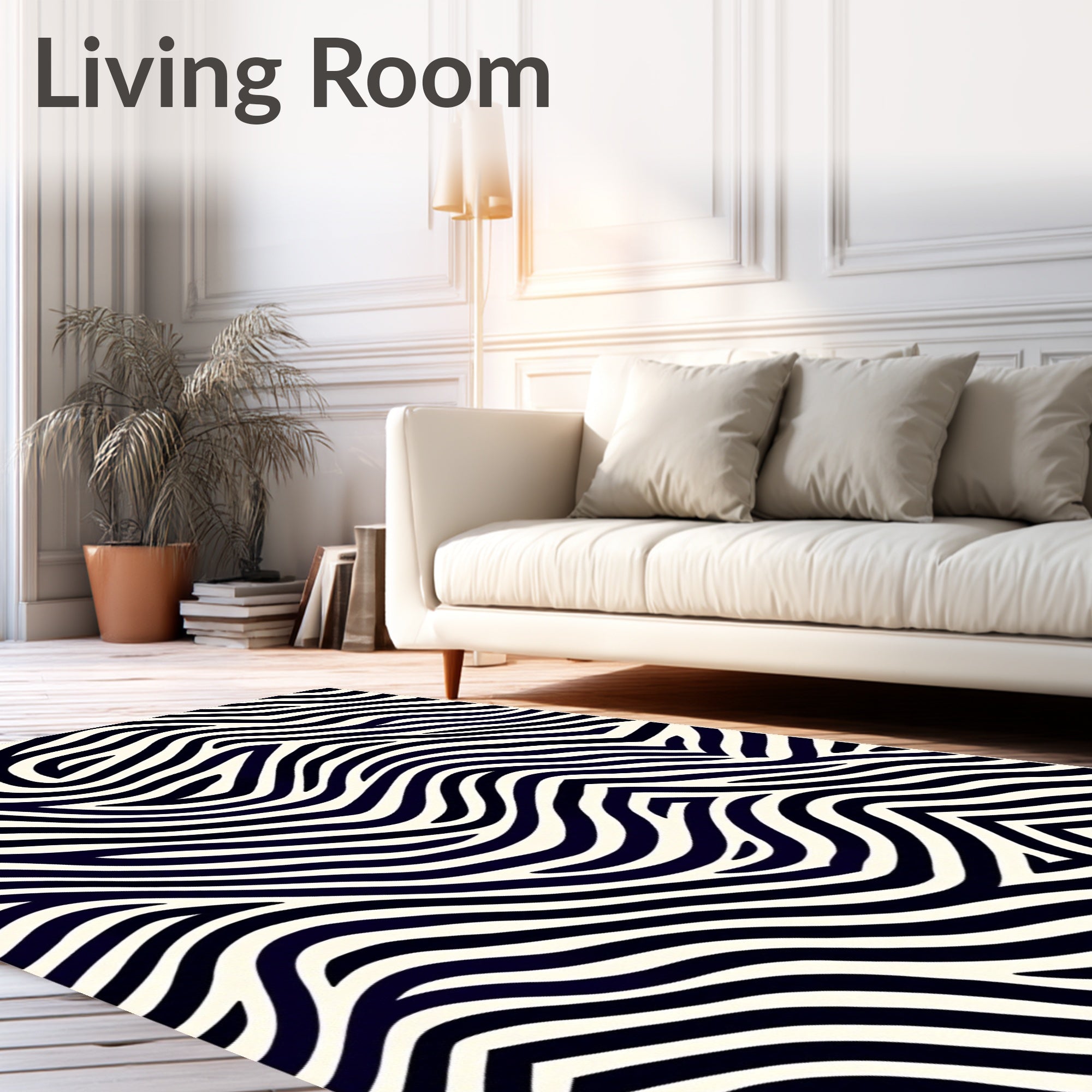 Bold Black White Zebra Wave Rug