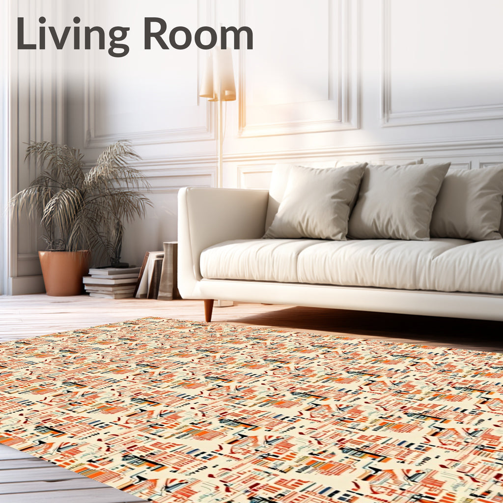 Mid Century Architectural Buildings Orange Cream Rug