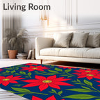Bold Red Floral Vine Navy Rug