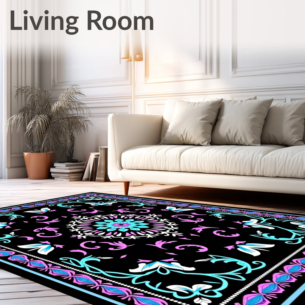 Turquoise Pink Floral Geometric Medallion Rug