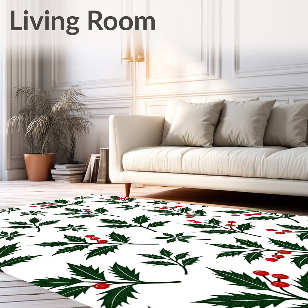 Dark Green Holly Berry Garland Rug