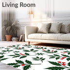 Dark Green Holly Berry Garland Rug