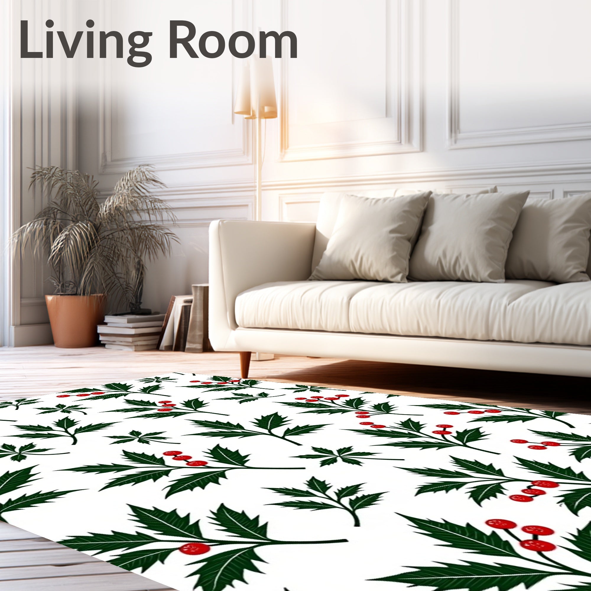 Dark Green Holly Berry Garland Rug