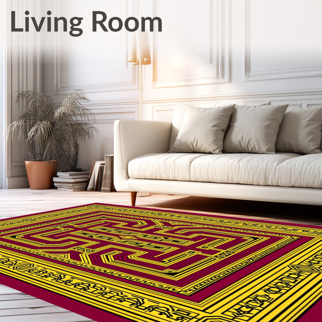 Deep Maroon Geometric Labyrinth Rug