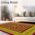 Deep Maroon Geometric Labyrinth Rug