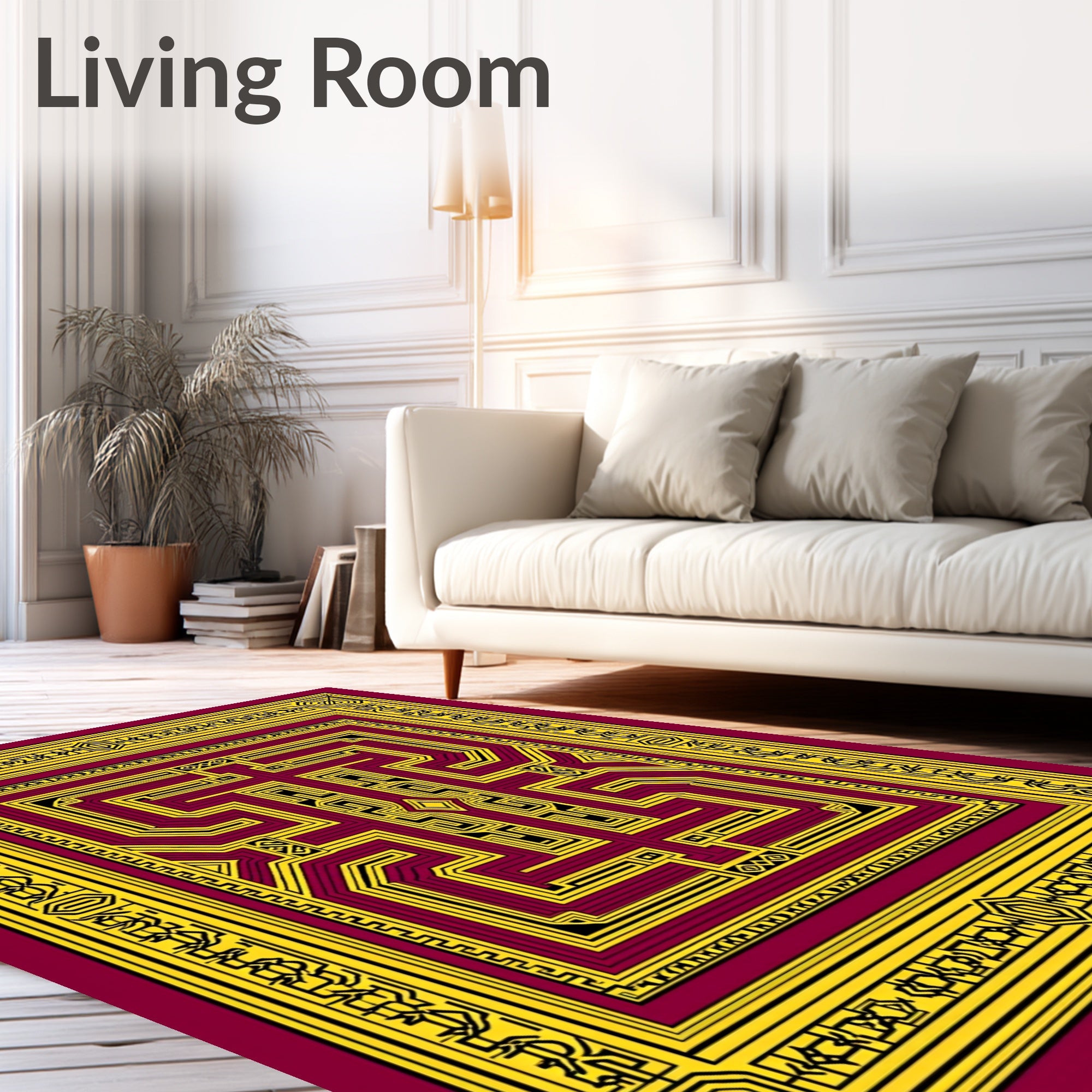 Deep Maroon Geometric Labyrinth Rug