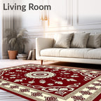 Rich Red Cream Floral Medallion Rug